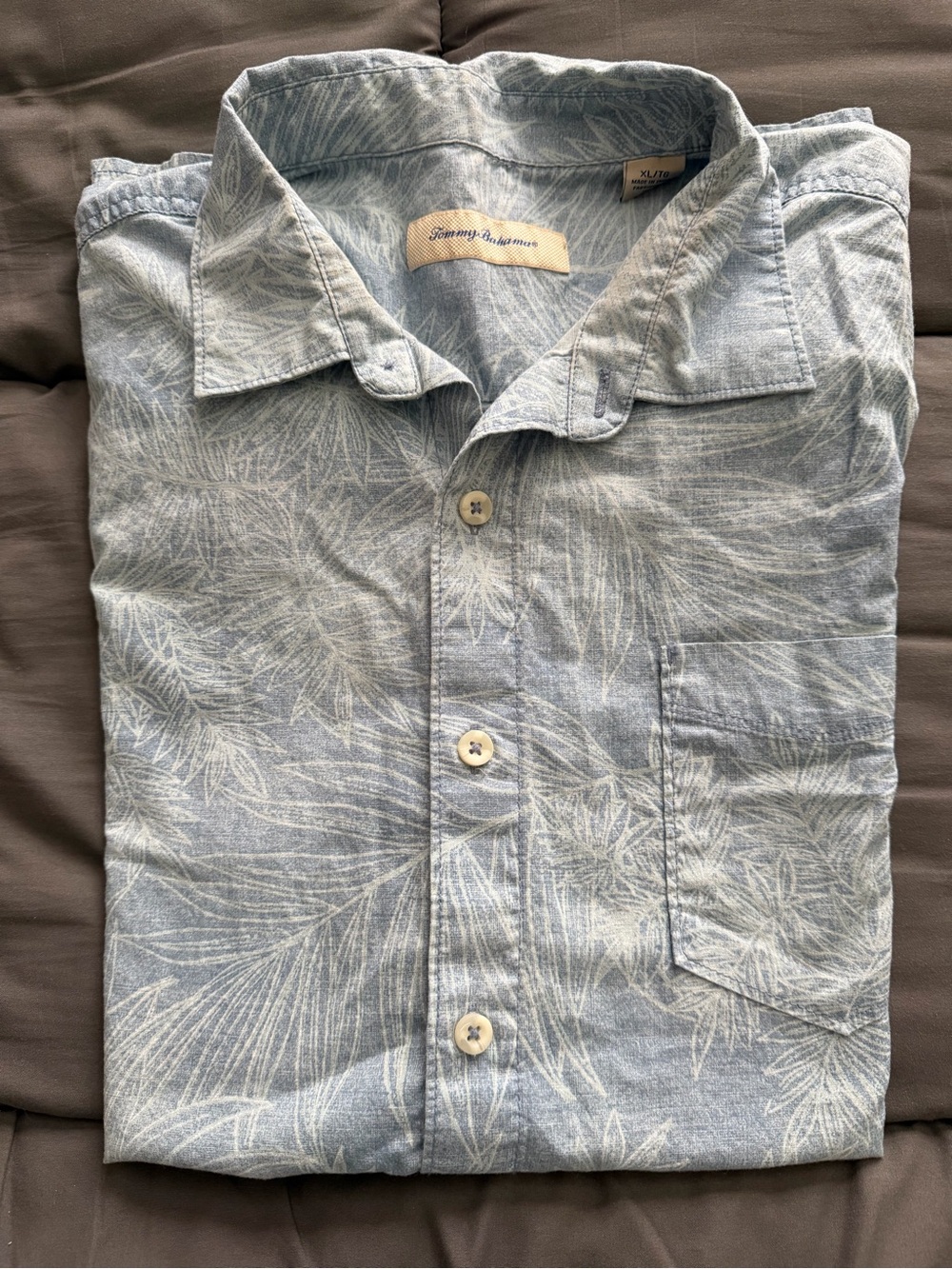 Tommy Bahama Men's Light Blue Palm-Print Button-Up Shirt, XL